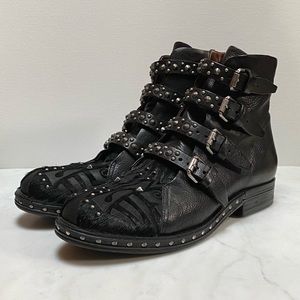 AS 98 Stenn size 40 black studded moto boot with calf hair detail